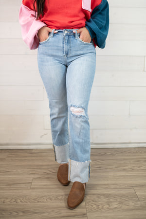 Zoe HR Straight Wide Cuffed Light Jeans