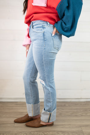 Zoe HR Straight Wide Cuffed Light Jeans