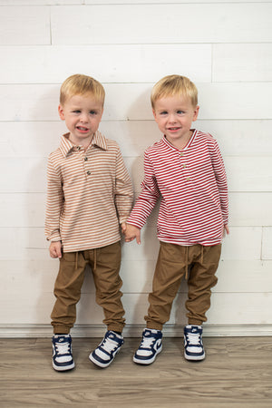 Spencer Pumpkin Beige Double Stripe Polo