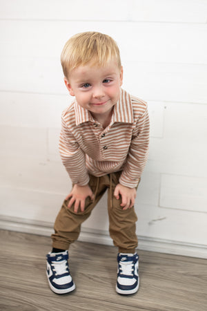 Spencer Pumpkin Beige Double Stripe Polo