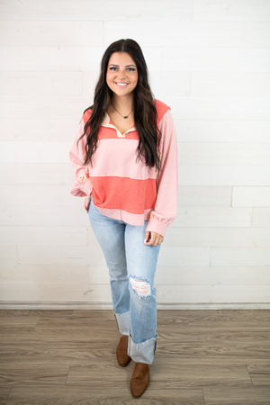 POL V-Neck Peach Blush Sweater