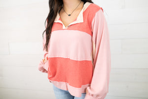 POL V-Neck Peach Blush Sweater