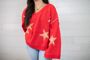 POL V-Neck Red Apple Sweater