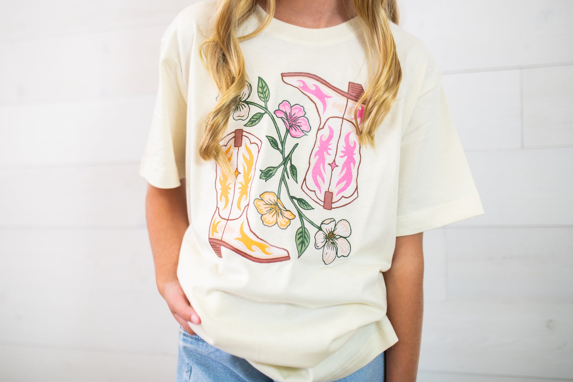 Ali Dee Flowers & Boots Youth Graphic Tee-Vintage