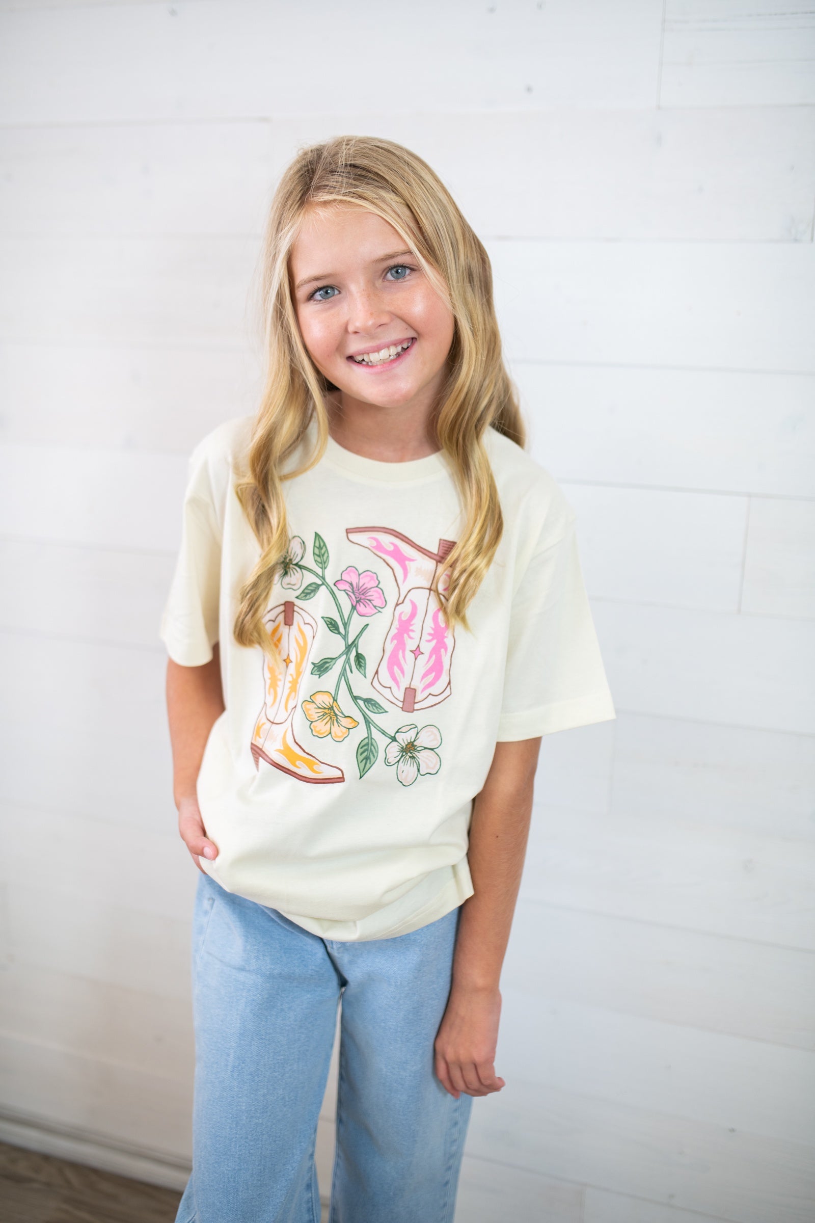 Ali Dee Flowers & Boots Youth Graphic Tee-Vintage