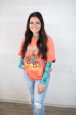 Desert Cowboy Neon Orange Graphic Tee