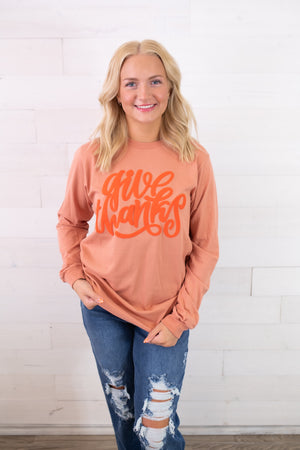 Give Thanks Puff Graphic Tee-Burnt Orange