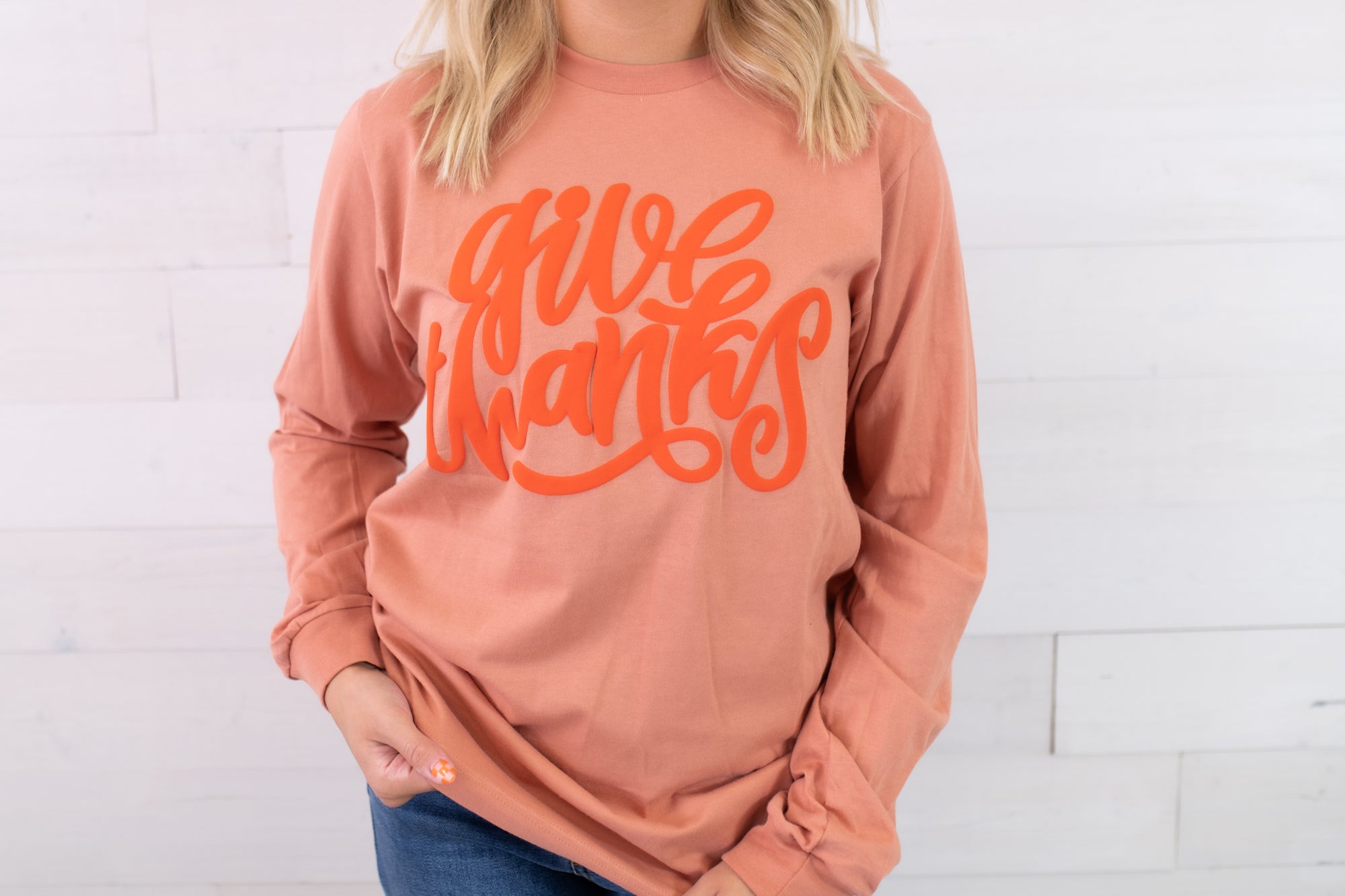 Give Thanks Puff Graphic Tee-Burnt Orange