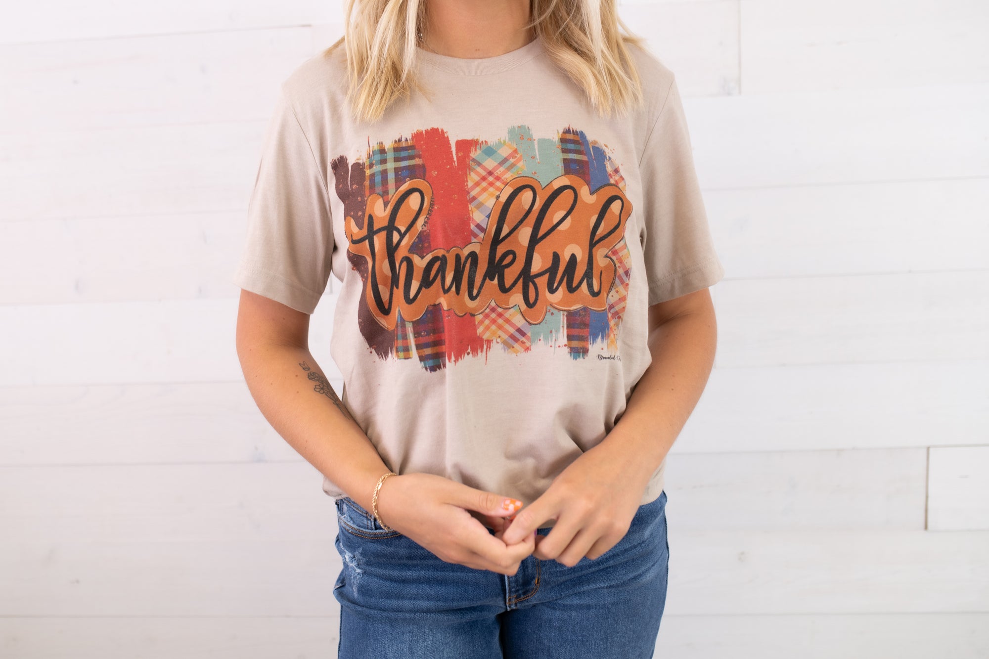 Brushed Thankful Graphic Tee-Ivory