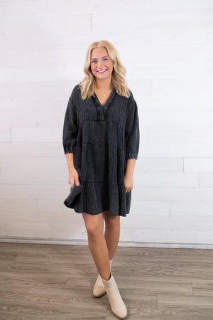 Black Ash Acid Washed Midi Dress