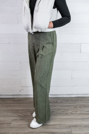 Flowy Wide Leg Pants-Olive