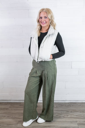 Flowy Wide Leg Pants-Olive