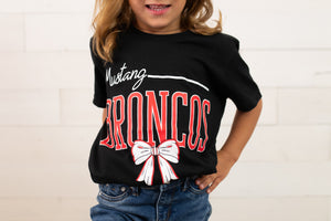 Youth Mustang Broncos with a Bow Graphic Tee-Black