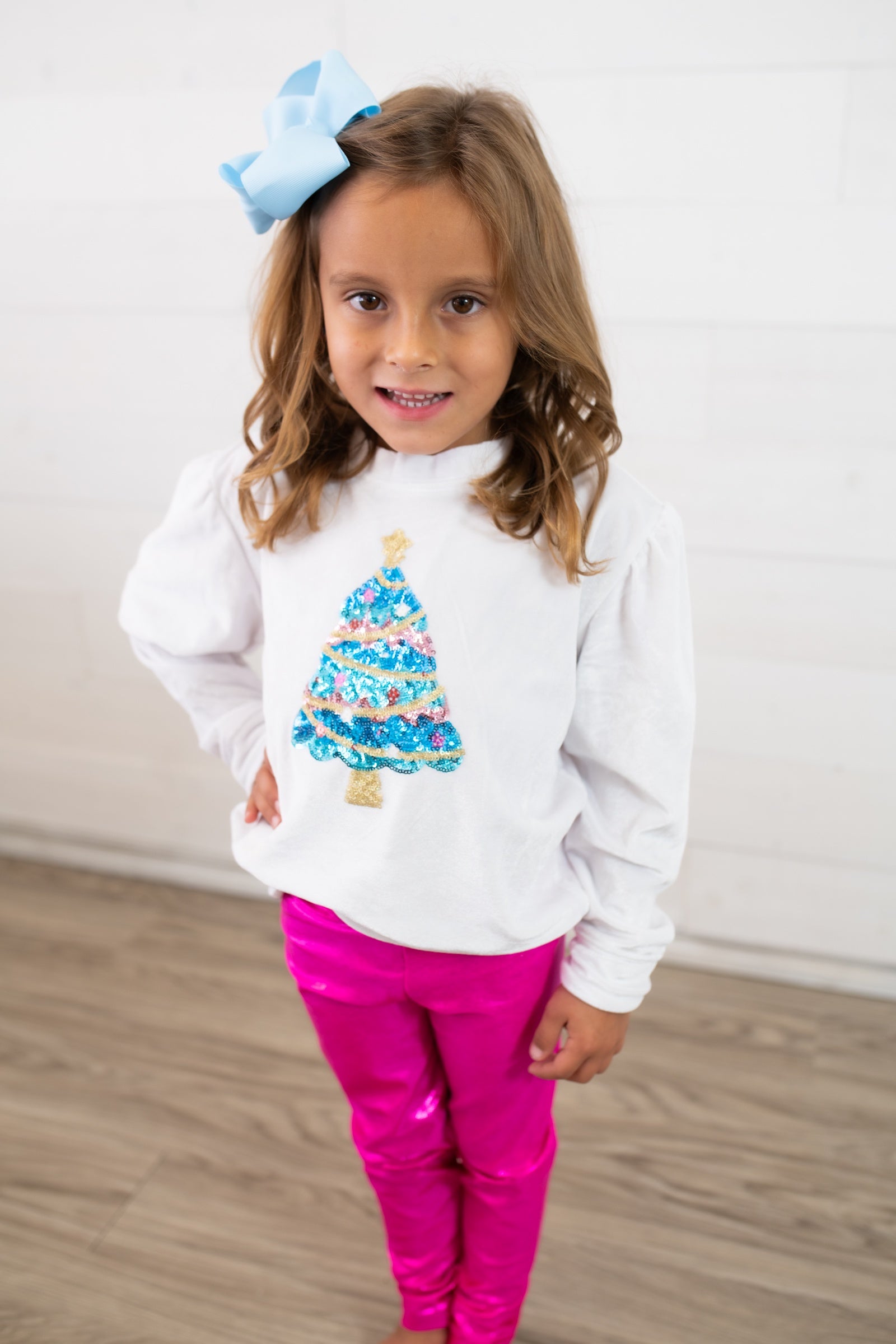 Azarhia White Velvet Christmas Tree Sweatshirt