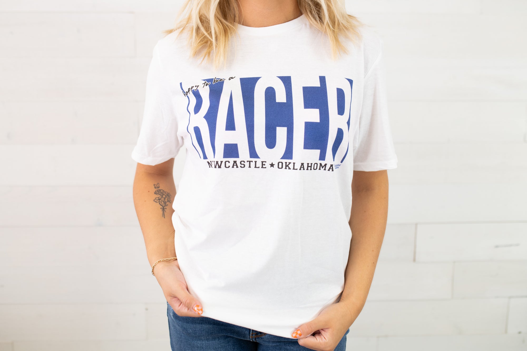 Happy To Be A Newcastle Racer Graphic Tee-White