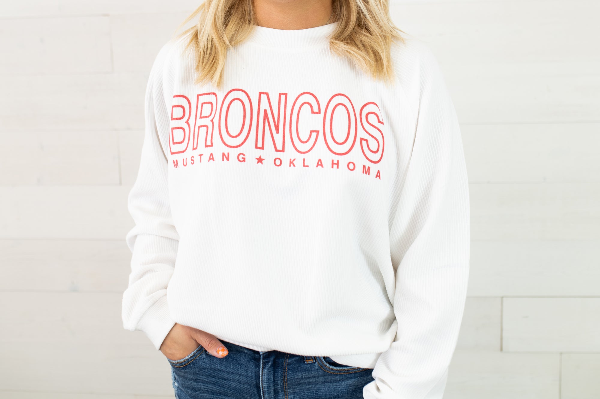 Broncos White Corded Sweatshirt