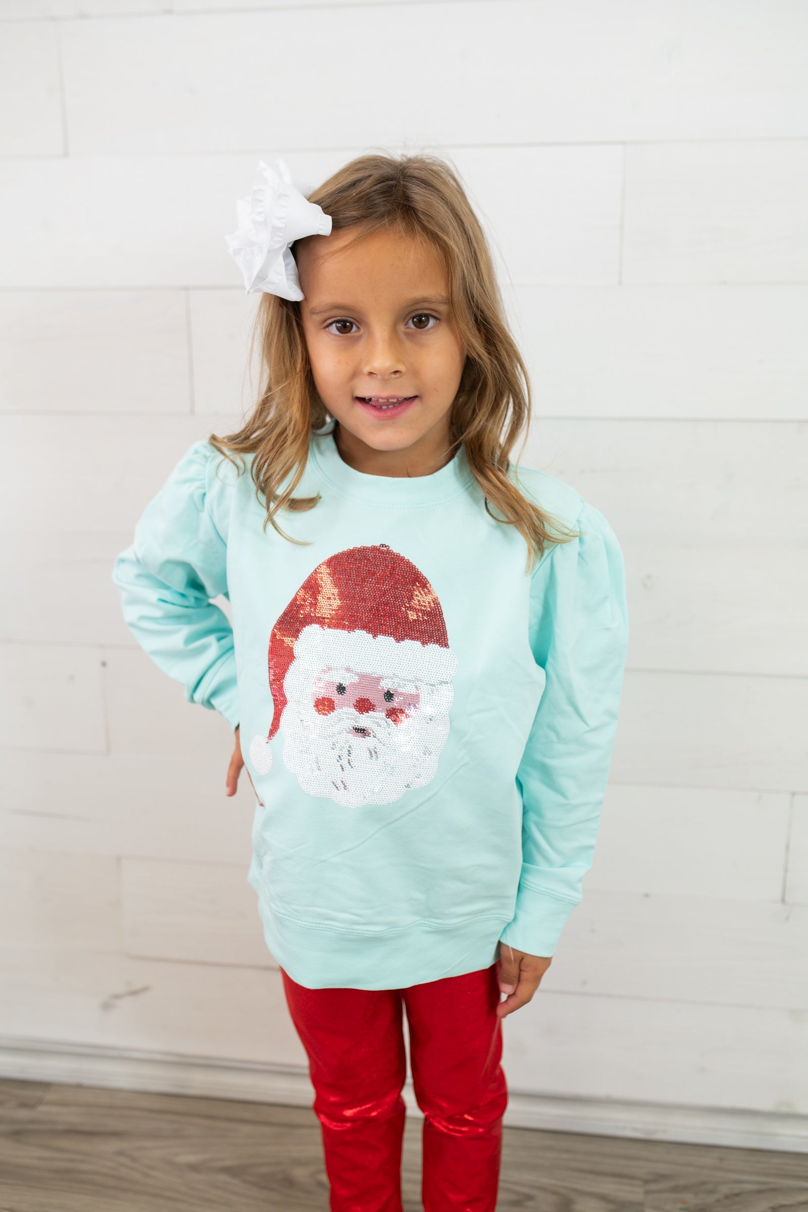 Holly Light Seafoam Sequin Santa Claus Christmas Top