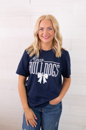 Minco Bull Dogs with a Bow Graphic Tee-Blue