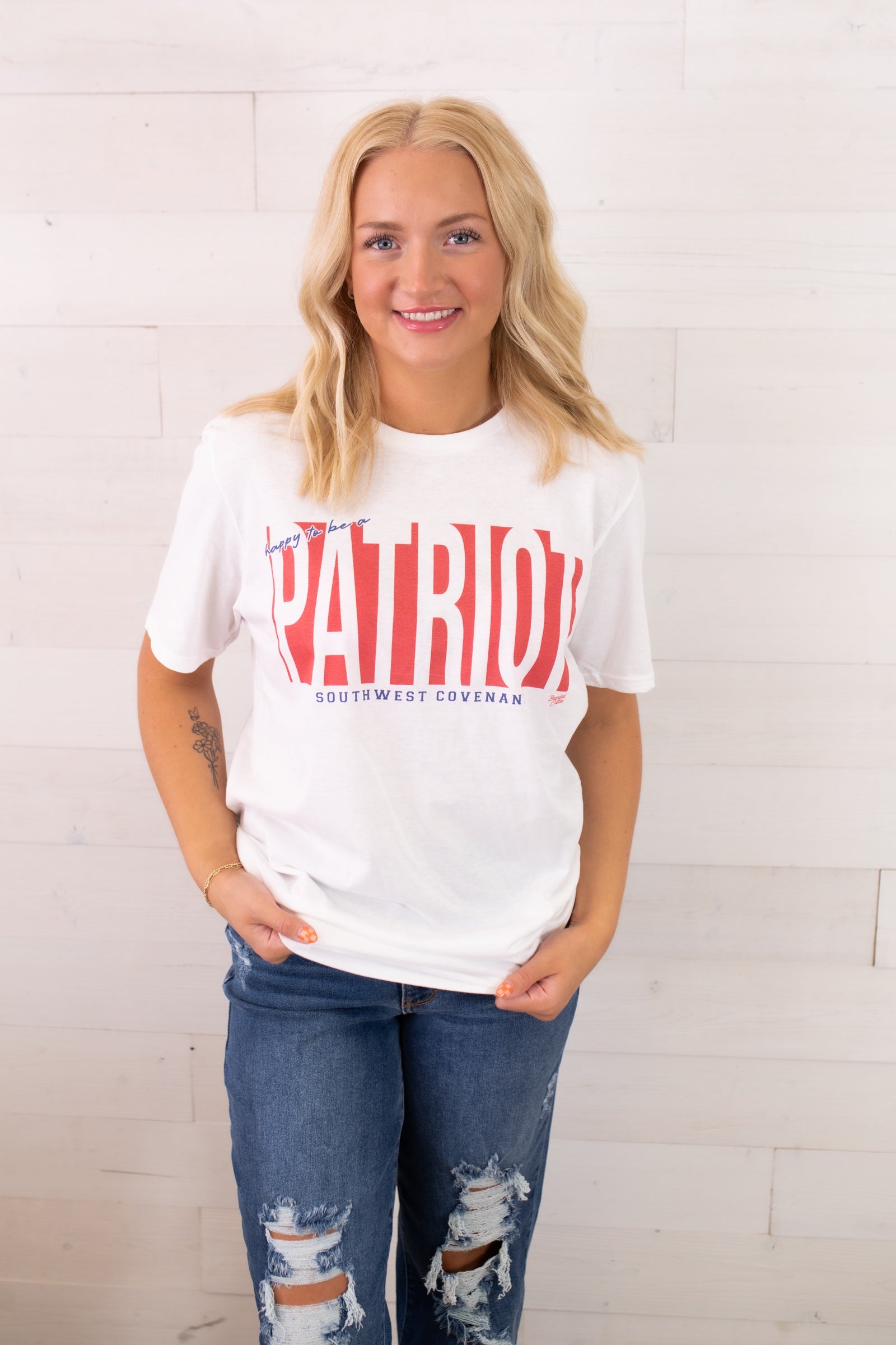 Happy To Be A Patriot Graphic Tee-White