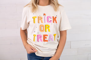 Trick Or Treat Blingy Graphic Tee-Ivory