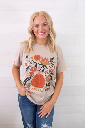 Blooming Pumpkin Graphic Tee-Ivory