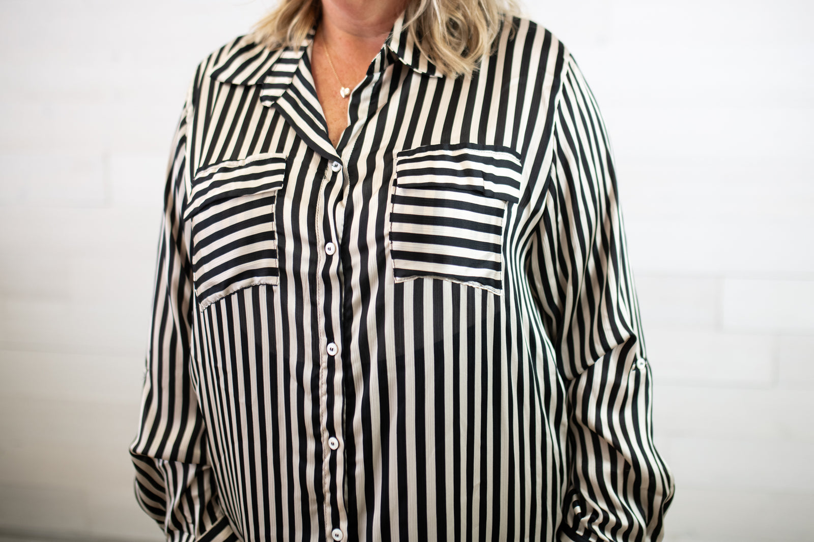 Striped Long Sleeve Button Down Midi Dress