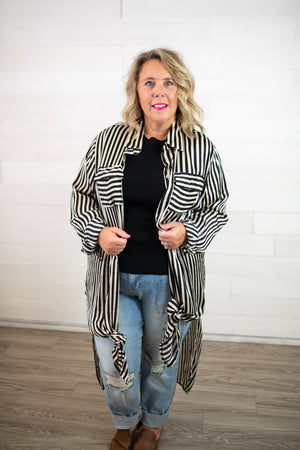 Striped Long Sleeve Button Down Midi Dress