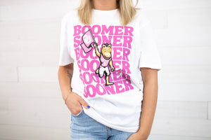 XO, Hannah OU Boomer Pink Preppy Tee-White