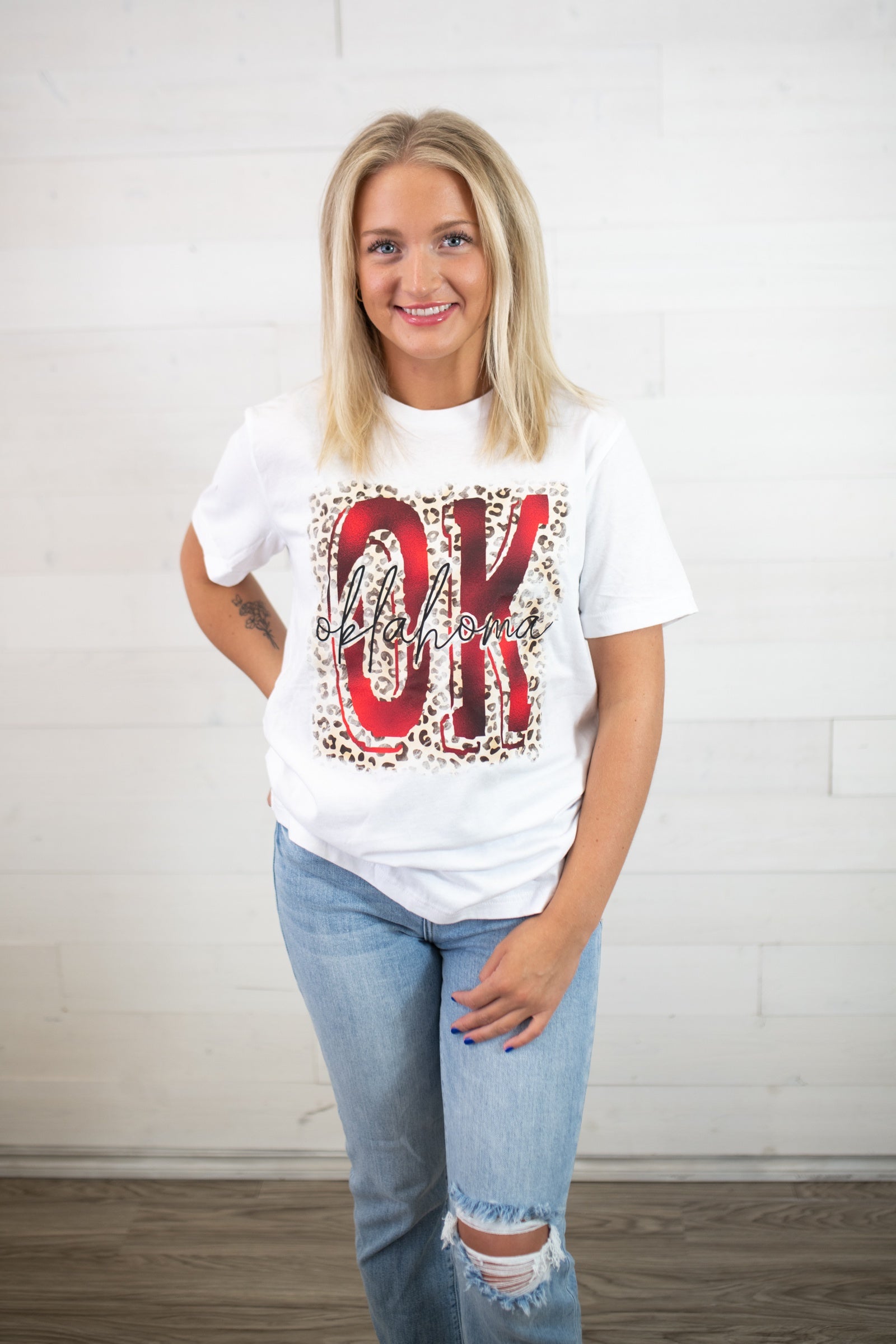 XO, Hannah OU Leopard Graphic Tee-White