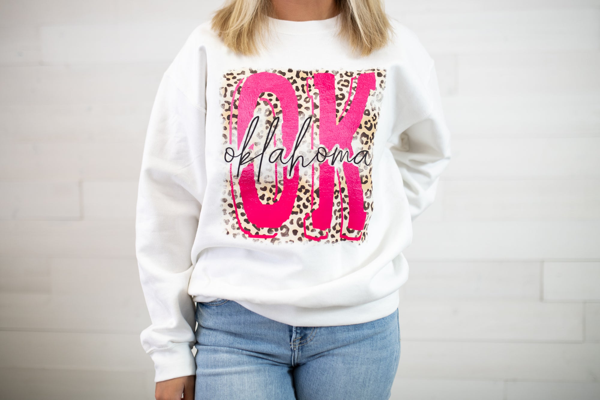 XO, Hannah Pink Leopard OK Sweatshirt-White