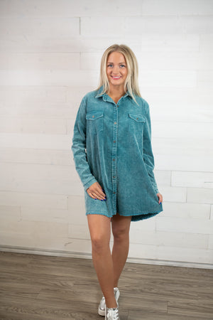 Emerald Green Corduroy Button Up Dress