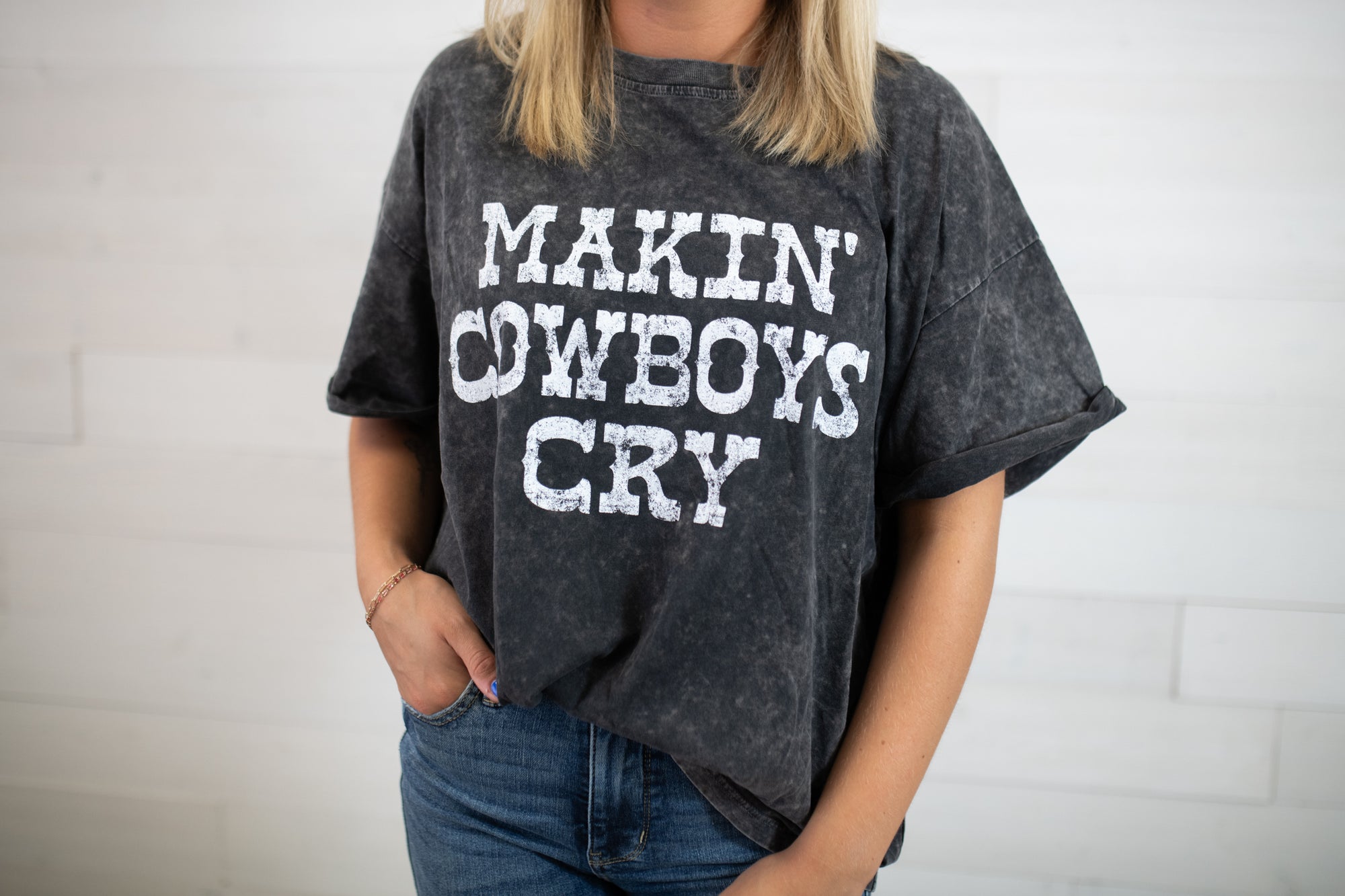 Makin' Cowboys Cry Vintage Graphic Tee-Black