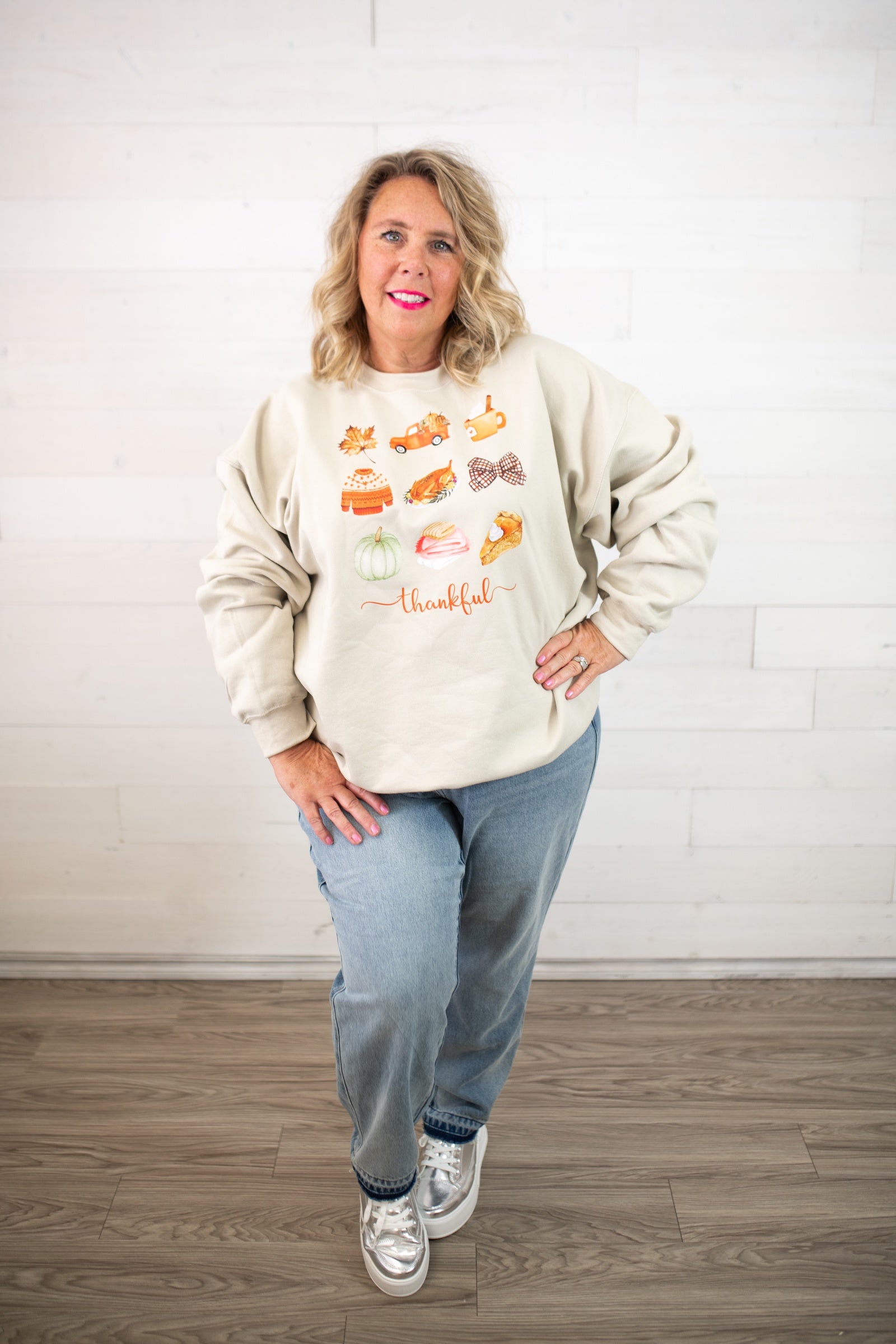 Ali Dee Thankful Sweatshirt-Sand