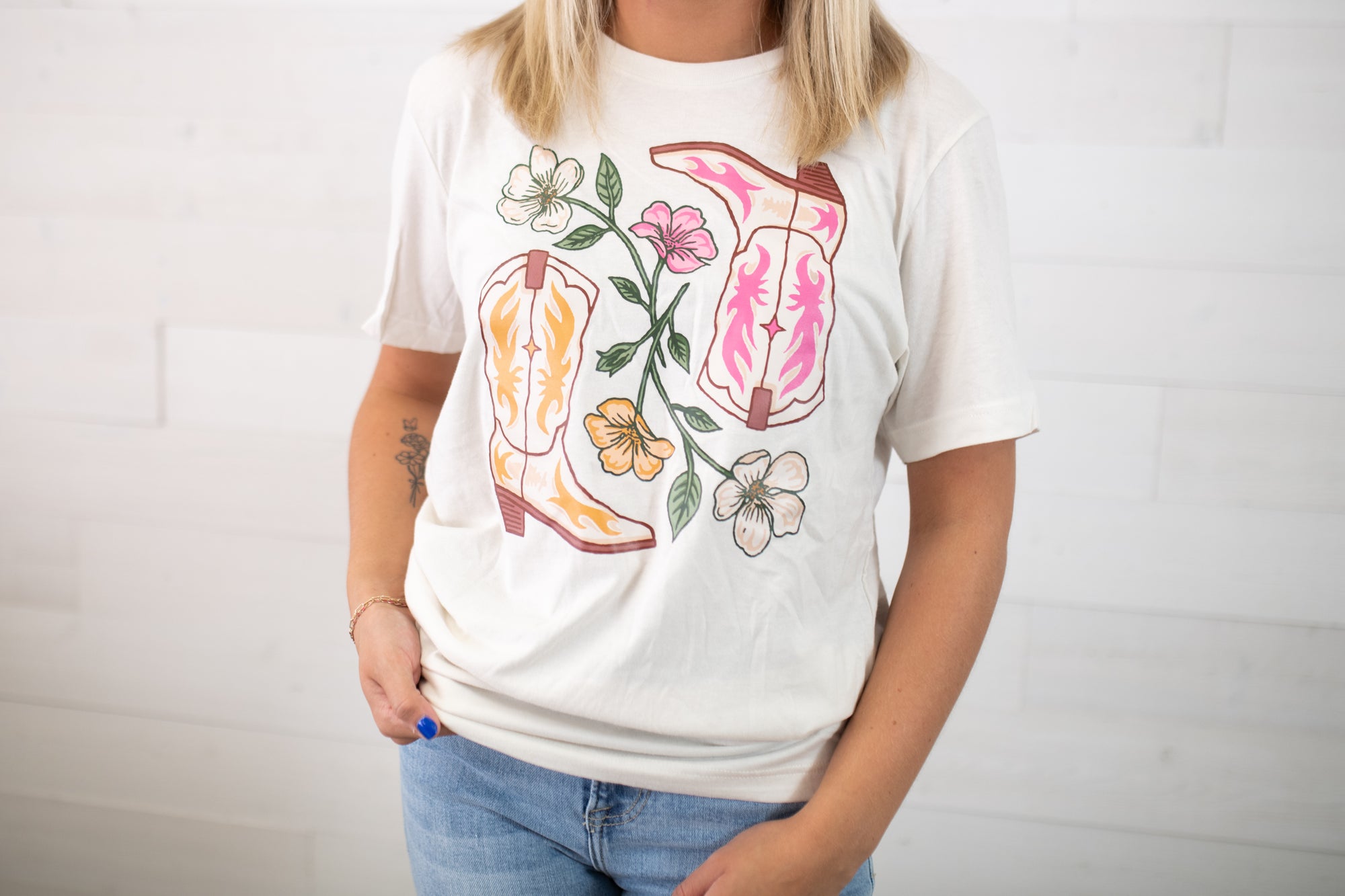 Ali Dee Flowers & Boots Graphic Tee-Vintage