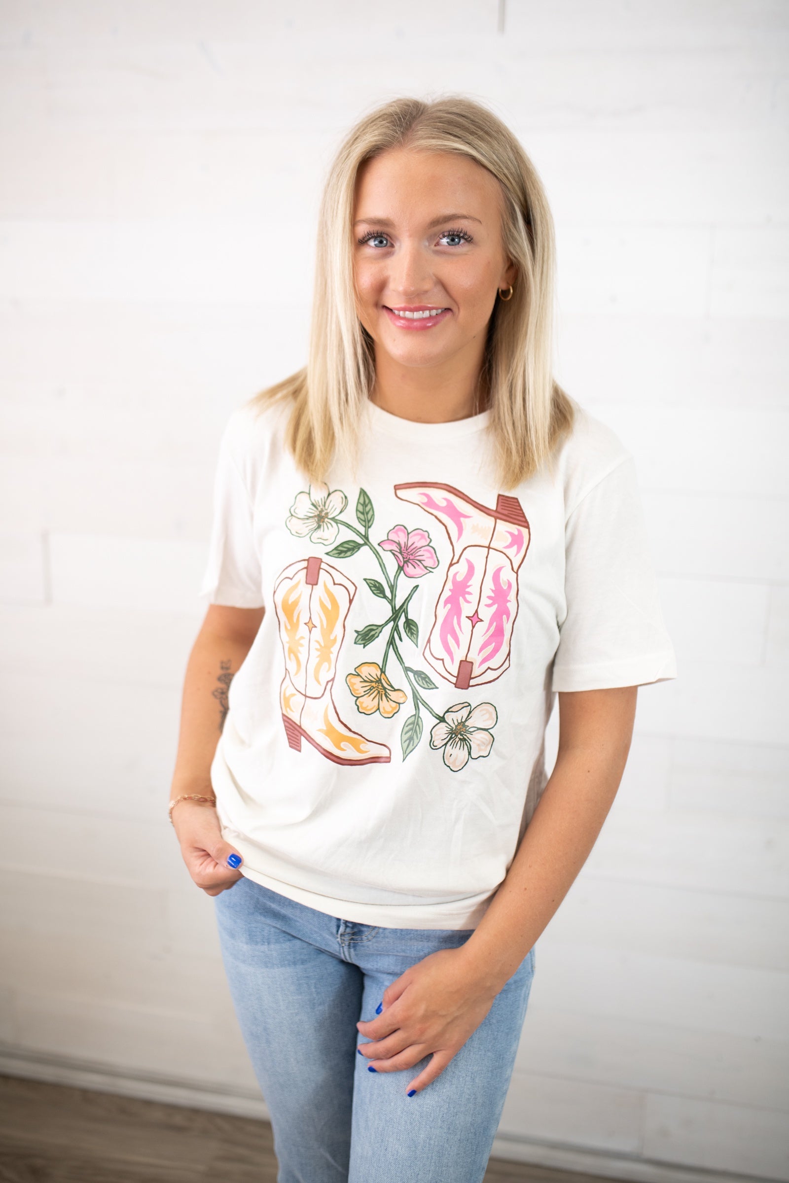 Ali Dee Flowers & Boots Graphic Tee-Vintage