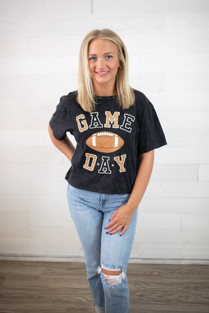 Vintage Gameday Puff SS Crop Graphic Tee-Black