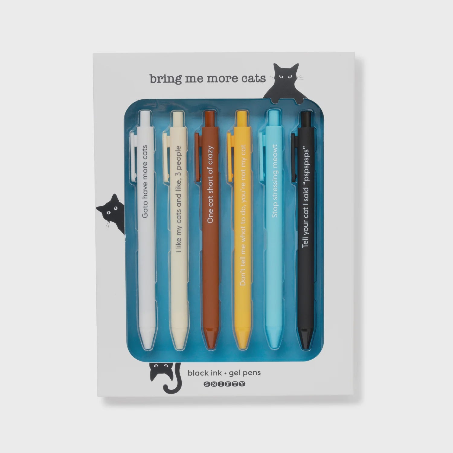 Bring Me More Cats Black Ink Gel Pens 6pk