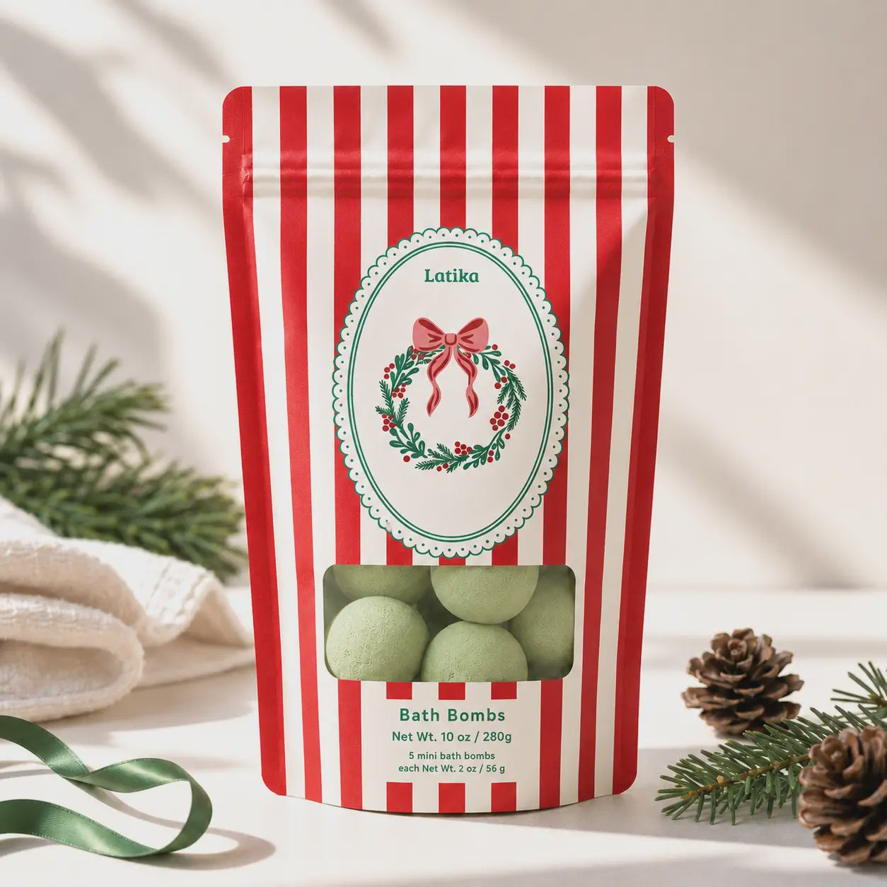 Mini Bath Bombs Gift Bag Wreath Christmas Pine & Cedarwood