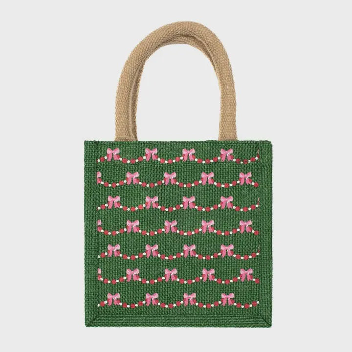 7" Bow Garland Petite Gift Tote Green/Red/Pink