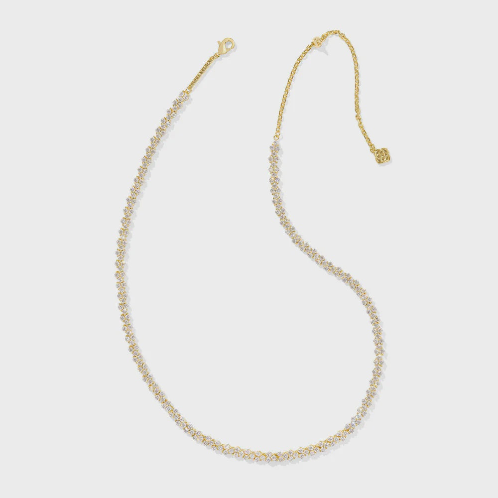 Kendra Scott Emery Tennis Gold White Crystal Necklace