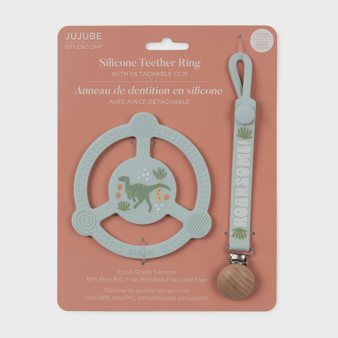 JuJuBe Silicone Teether Ring with Detachable Clip Roarsome