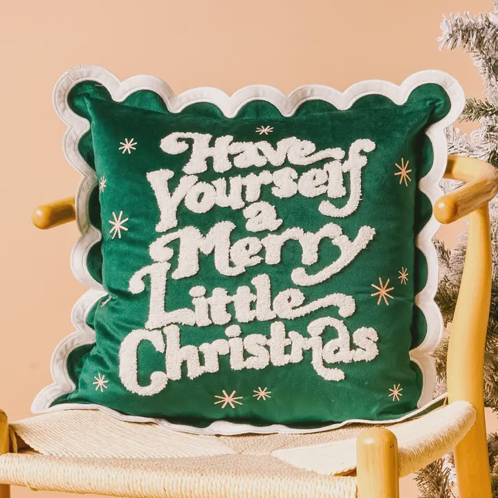 Scalloped Square Throw Pillow Merry Little Christmas