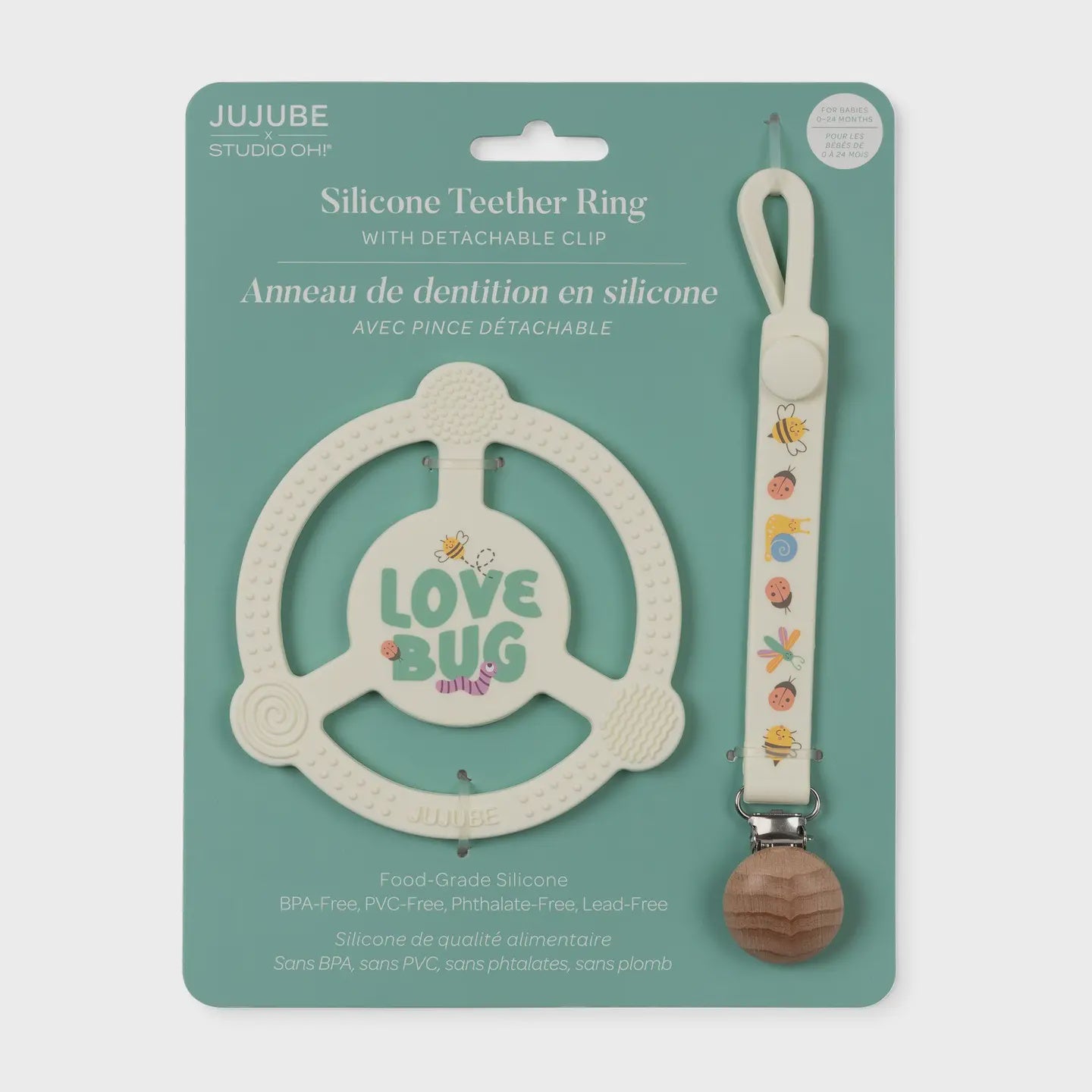 JuJuBe Silicone Teether Ring with Detachable Clip Love Bug
