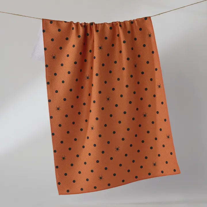 Spooky Dots Orange Kitchen Tea Towel