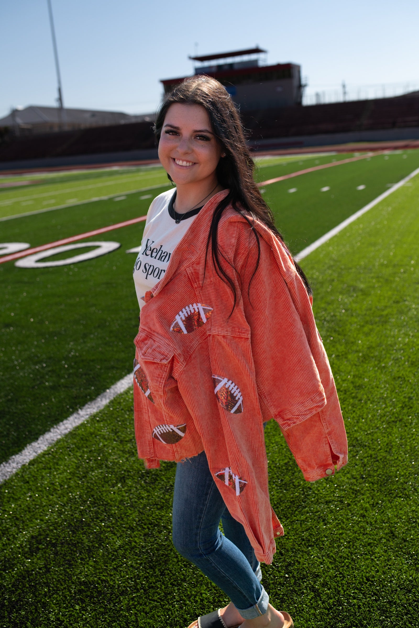 Corduroy Jacket with Sequin Footballs Orange