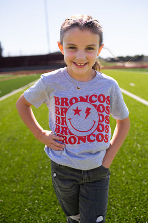 Mustang Broncos Smiley Face Graphic Tee