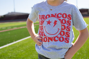 Mustang Broncos Smiley Face Graphic Tee