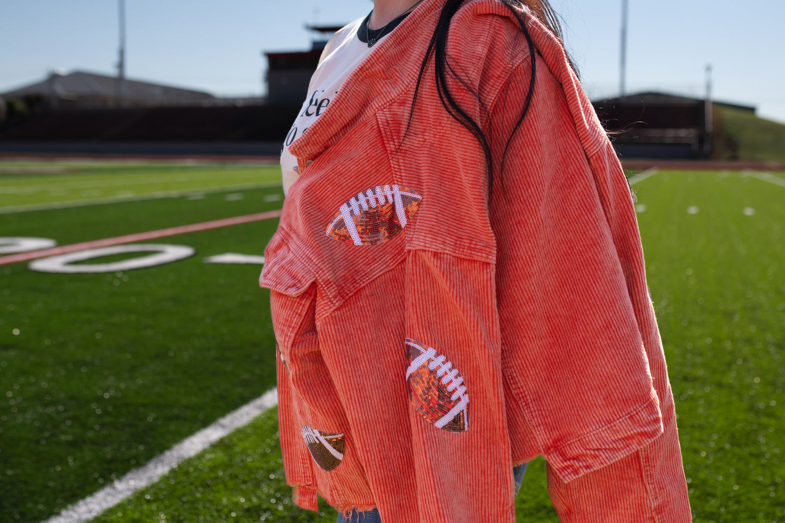 Corduroy Jacket with Sequin Footballs Orange