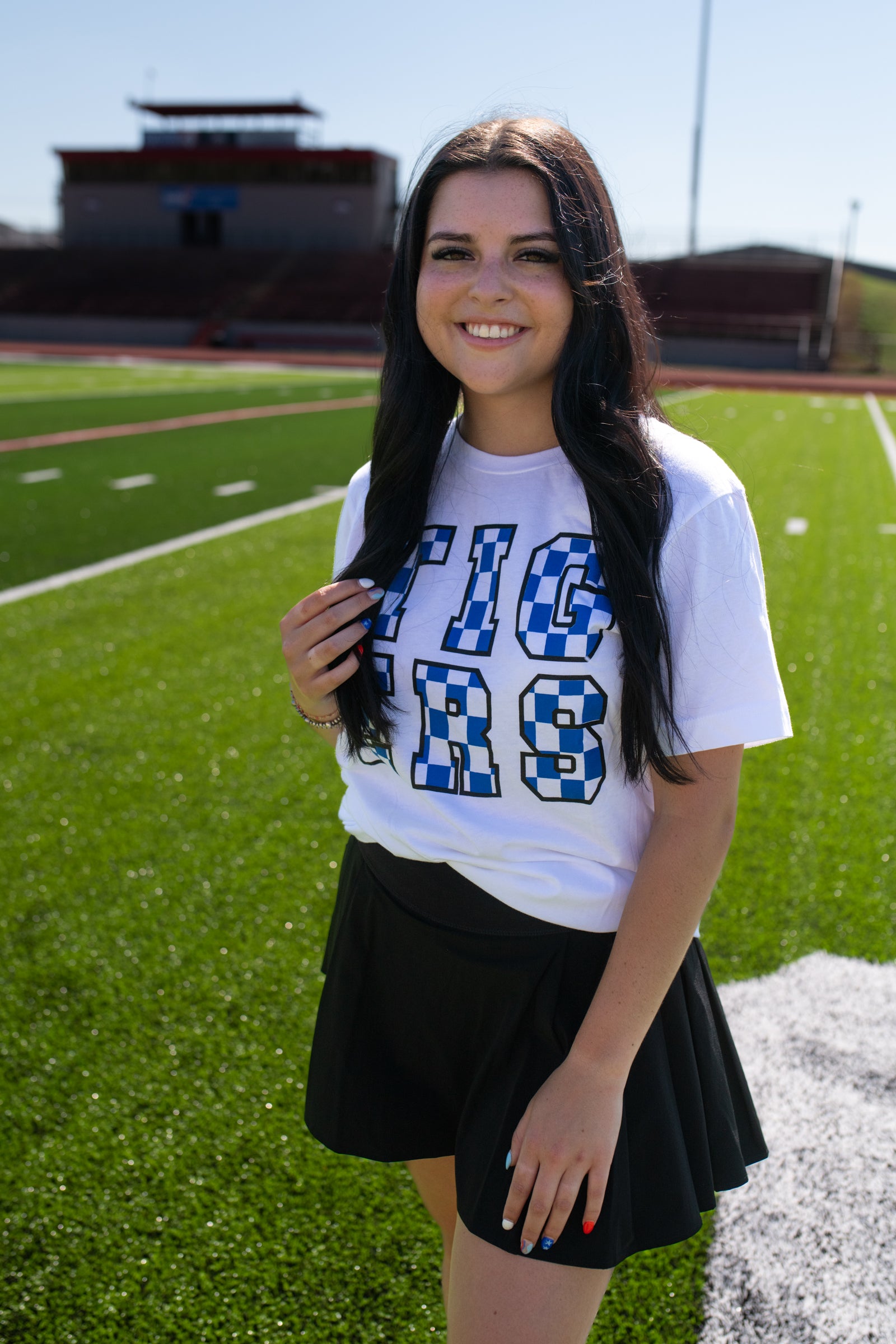 "Checkered Tigers" Blue & Black Graphic Tee