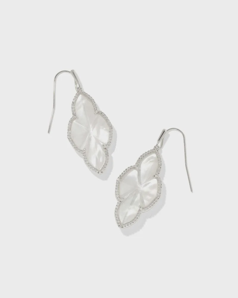 Kendra Scott Abbie Pave Frm Drop Earrings Rhod Ivory MOP